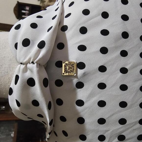 Anne Klein White and Black Dotted Blouse - Picture 7 of 11